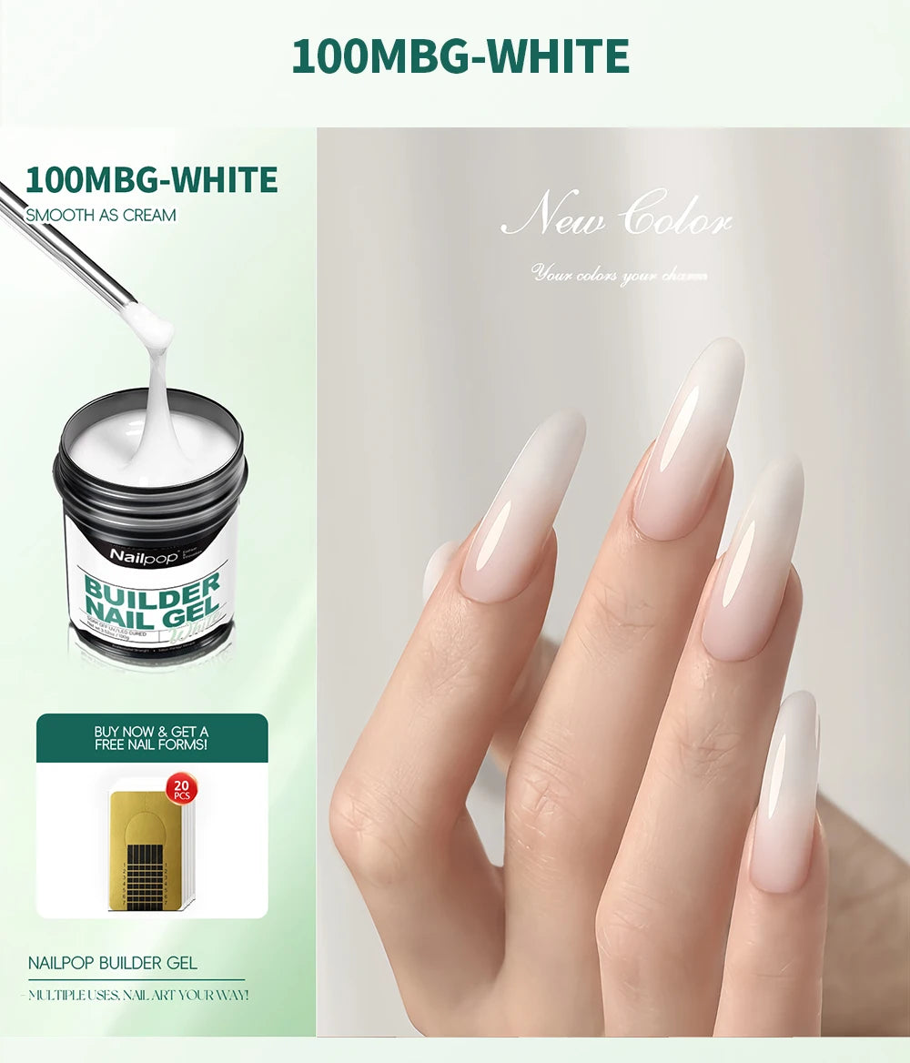 Nailpop Milky Smooth Builder Gel 30/100g for Nail Extension Long Lasting Quick Building UV Gel Soak Off Nail Art Design DIY