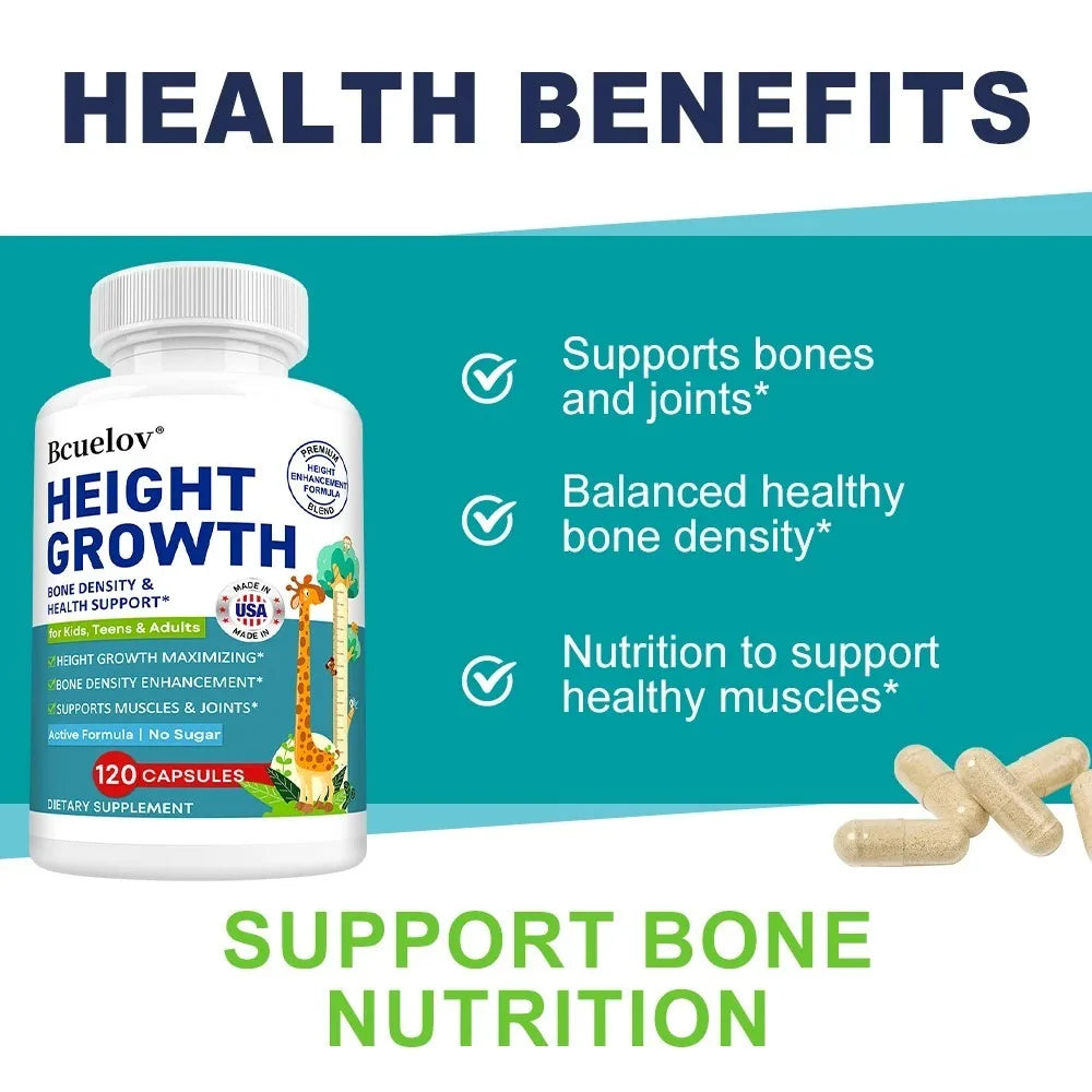 Natural Height Growth Capsules for Kids, Teens and Adults Zinc and Calcium Increase Peak Height Supplement Bone Strength