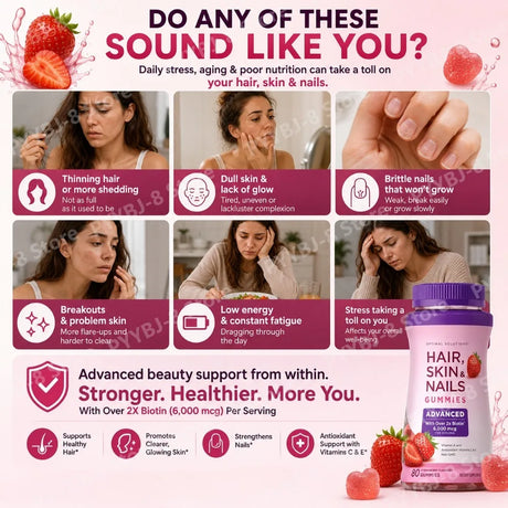 Biotin Gummie Strawberry Flavor with 6000Mcg Biotin & Vitamin Support Healthy Hair Skin and Nails 80pcs Nutritional Supplement