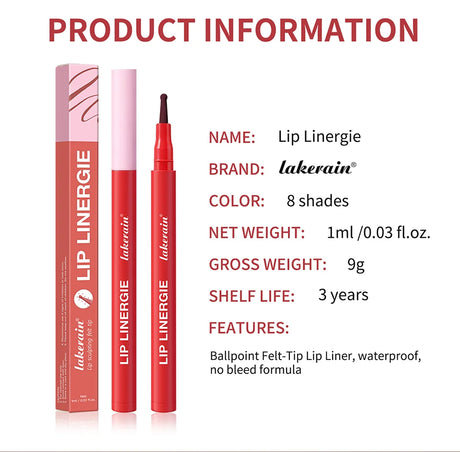 Waterproof Lip Liner Stain Lip Lingerie Long Lasting 8 Colors Transfer Proof Smudge Resistant Color No Bleed Formula Cosmetics