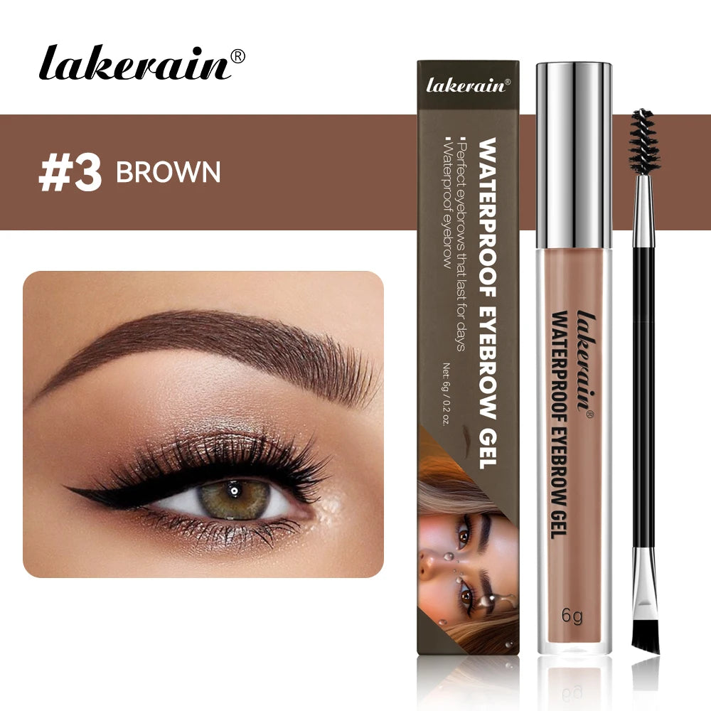 Lakerain Waterproof Eyebrow Gel Long Lasting Highly Pigmented Liquid Eyebrow Makeup Sweatproof Natural Black Brown