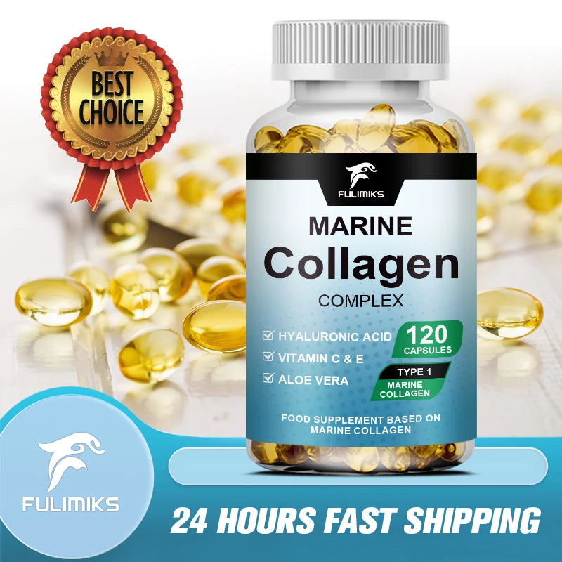 Premium Hydrolyzed Marine Collagen Supplement, with Hyaluronic Acid, Vitamin C & E, Promotes Glowing Skin, Hair & Nails Health