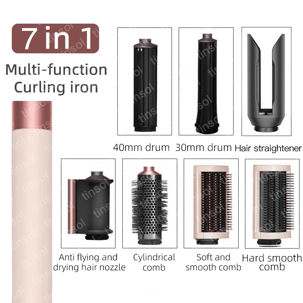 TINSOL 7 in 1 Multi-Function Hair Dryer & Styling Tool Automatic Curling Set 1300W Straightener Professional Salon Hair Dryer