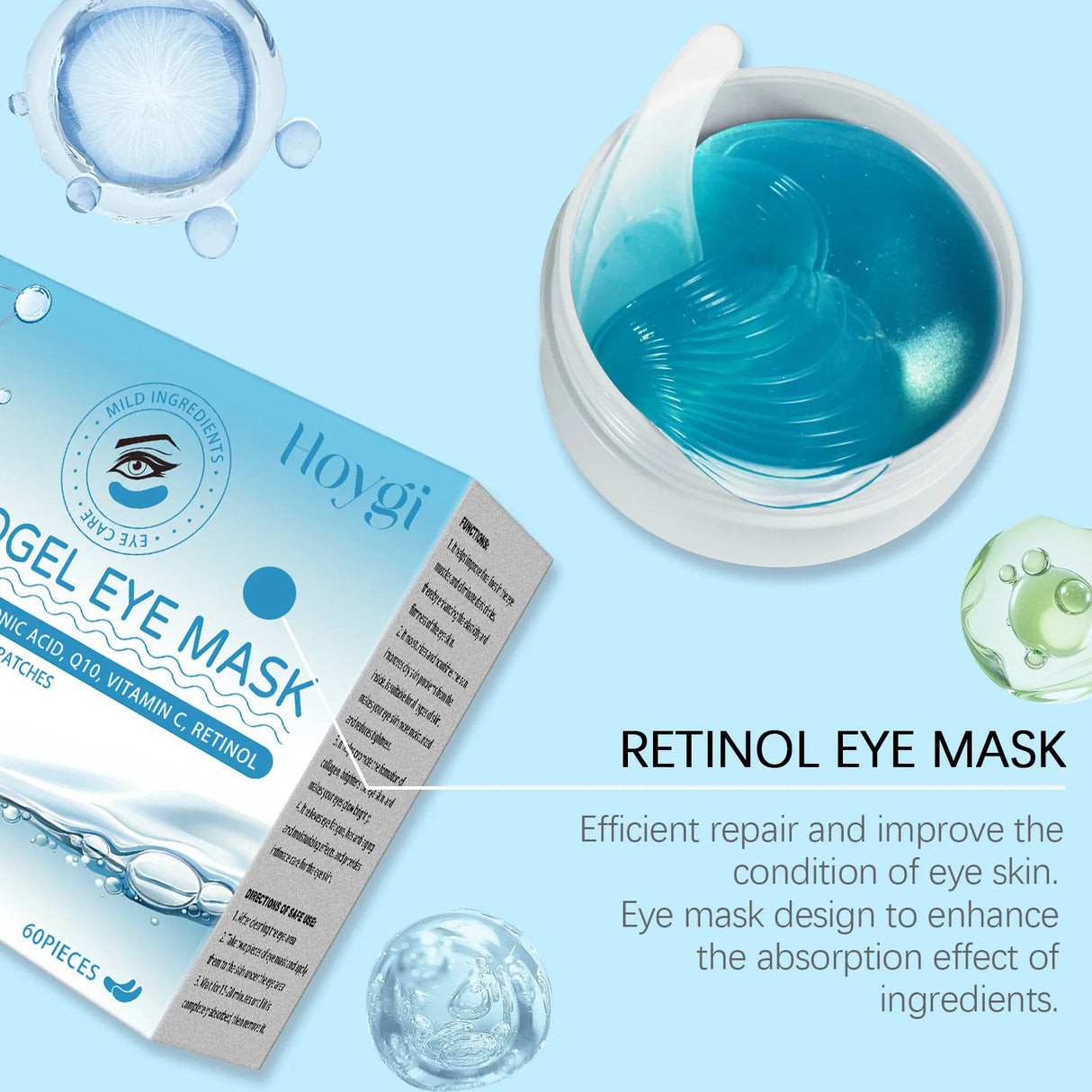 60PCS Retinol Eye Masks Firming Eye Bags Anti Dark Circles Fine Lines Removal Moisturizing Anti Wrinkle Skin Care Eye Patches