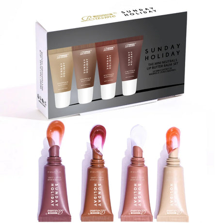 4 Pcs Mini Lip Butter Balm Set Moisturizing Vanilla Beige Brown Sugar Makeup Fast Ship Gift Kit