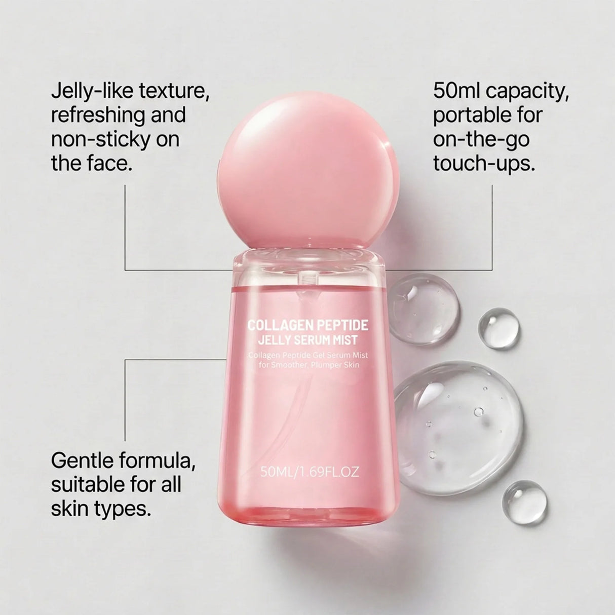 2026 New Collagen Peptide Jelly Serum Mist Hydrating Face Spray Plumping Smoothing Brighten Firming Moisturizing Glow Skin 50ml