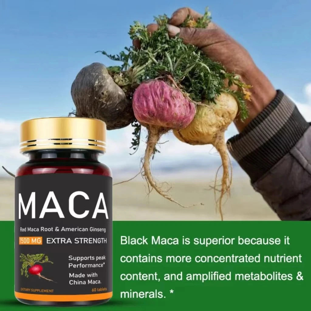 American Maca+Ginseng Capsule 60 Tablets 100% Pure Non-GMo Supports Reproductive Health Natural Energizer