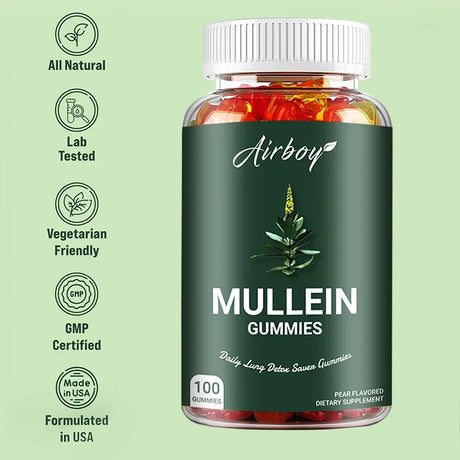 Mullein Gummies - Supports Clear Lungs & Respiratory Health, Natural Detoxification, Enhanced Immune Function