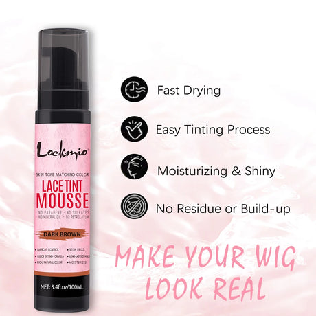 LOCKMIO 100ml Wig Tint Foam Mist for Lace Wig Frontal Dyeing Mousse Natural Quick Dry Grid Invisible Color Hair Spray for Toupee