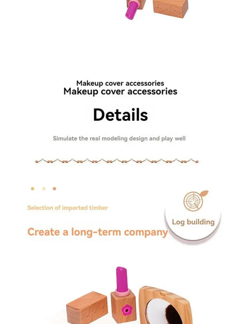 Kids' Pretend Makeup Toy Wooden Role‑play Dress‑up Vanity Gift Makeup Bag Set for Girls