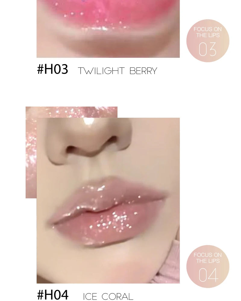 HERORANGE Glittering Mirror Lip Glaze, Watery Shimmering Light Lip Gloss Makeup 6 Colors, Hydrating Moisturizing, Long Lasting