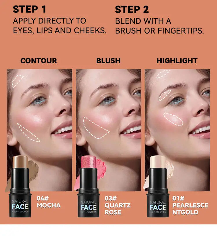 MLSMILE Highlight Contour 3-pack For 3D Makeup Brightening Skin Tone Face Blush Stick 3 Pcs Set 2025 New