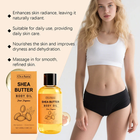 Shea Butter Body Oil Lightweight Fast Absorbing for Dry Rough Skin Soft Improve Dry Skin Body Massage Moisturizing Essential Oil