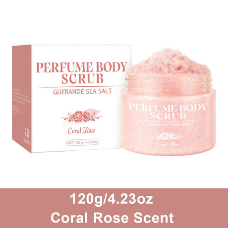 120g Sea Salt Perfume Exfoliating Body Scrub for Smooth Skin Body, Brighten Skin Tone,Amber & Vanilla Scent, Coral Rose Scent