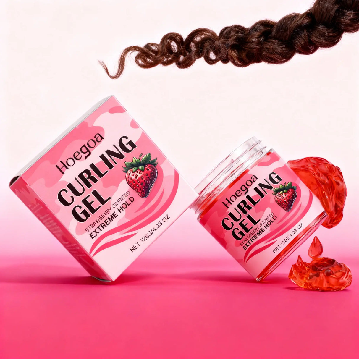 Strawberry Curl Defining Gel Strong Hold Styling Product For Curly Wavy Hair Long Lasting Volumizing Nourishing Wash Free