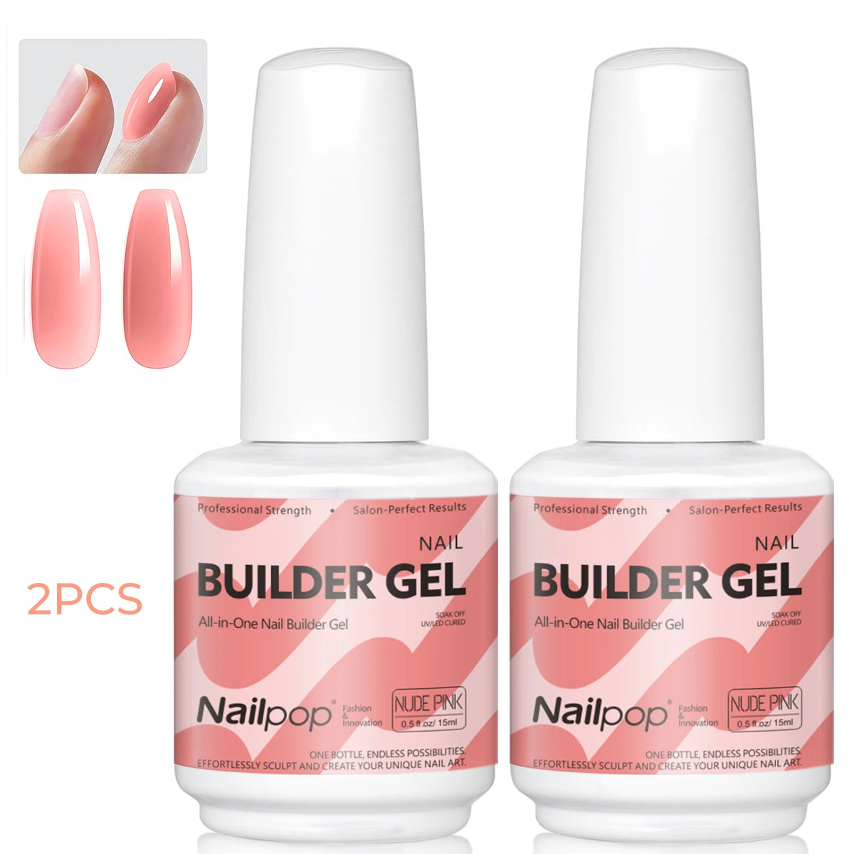 Nailpop 15ml Builder Gel Nail Polish for Nail Apex & Extension Strengthener Upgraded Soak Off UV Gel Rhinestone Glue 4 Colors