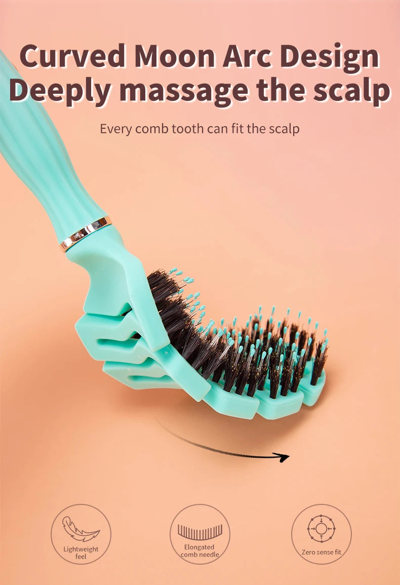 1pcs Curved Vented Boar Bristle Comb Professional Scalp Massage Comb Detangling Curl Anti-static Hairbrush Salon Styling Tool