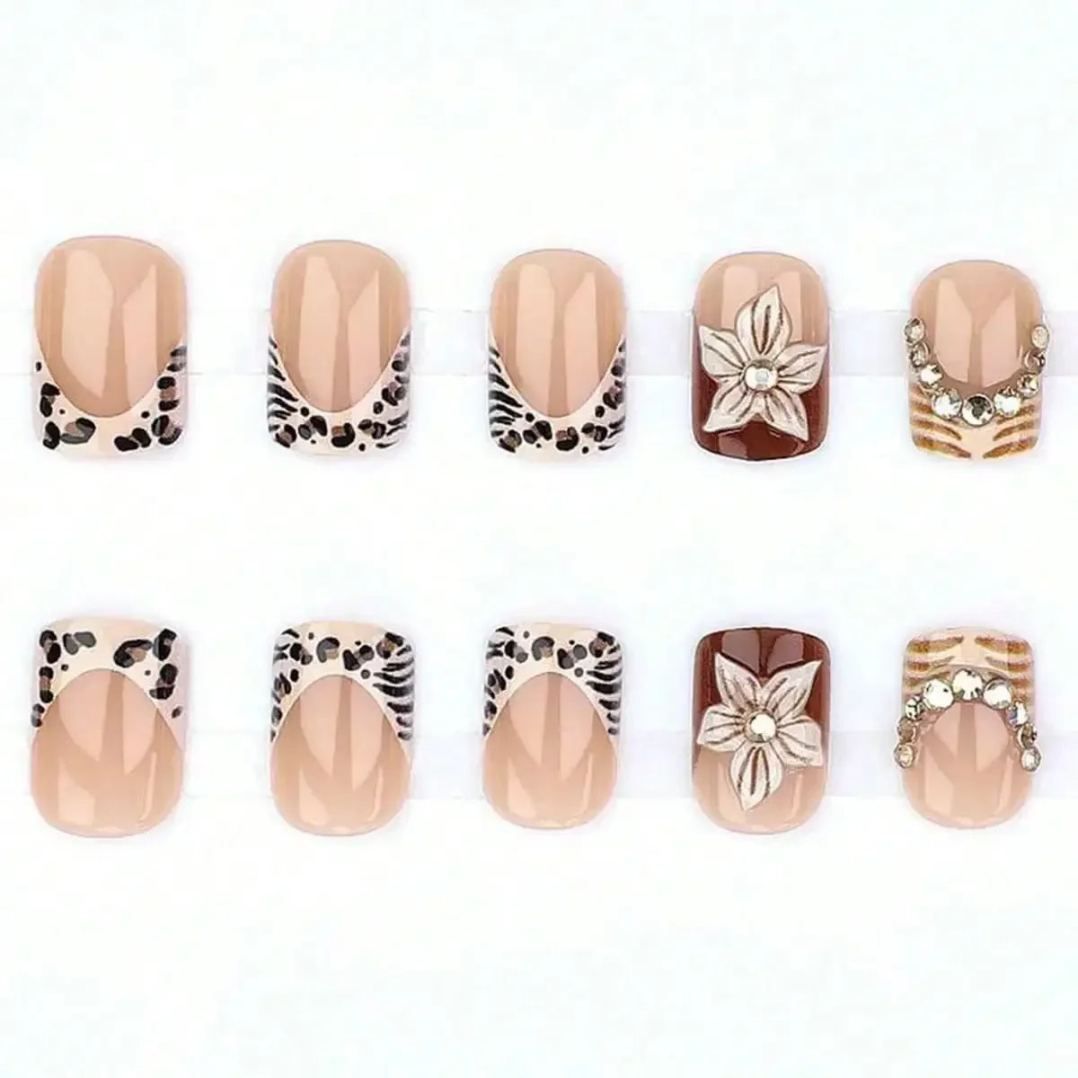 Y2K Cool Girl 3D Embossed Leopard French Press On Nails 24Pcs European Style Self Adhesive Reusable False Nails Daily Party Beauty Accessory
