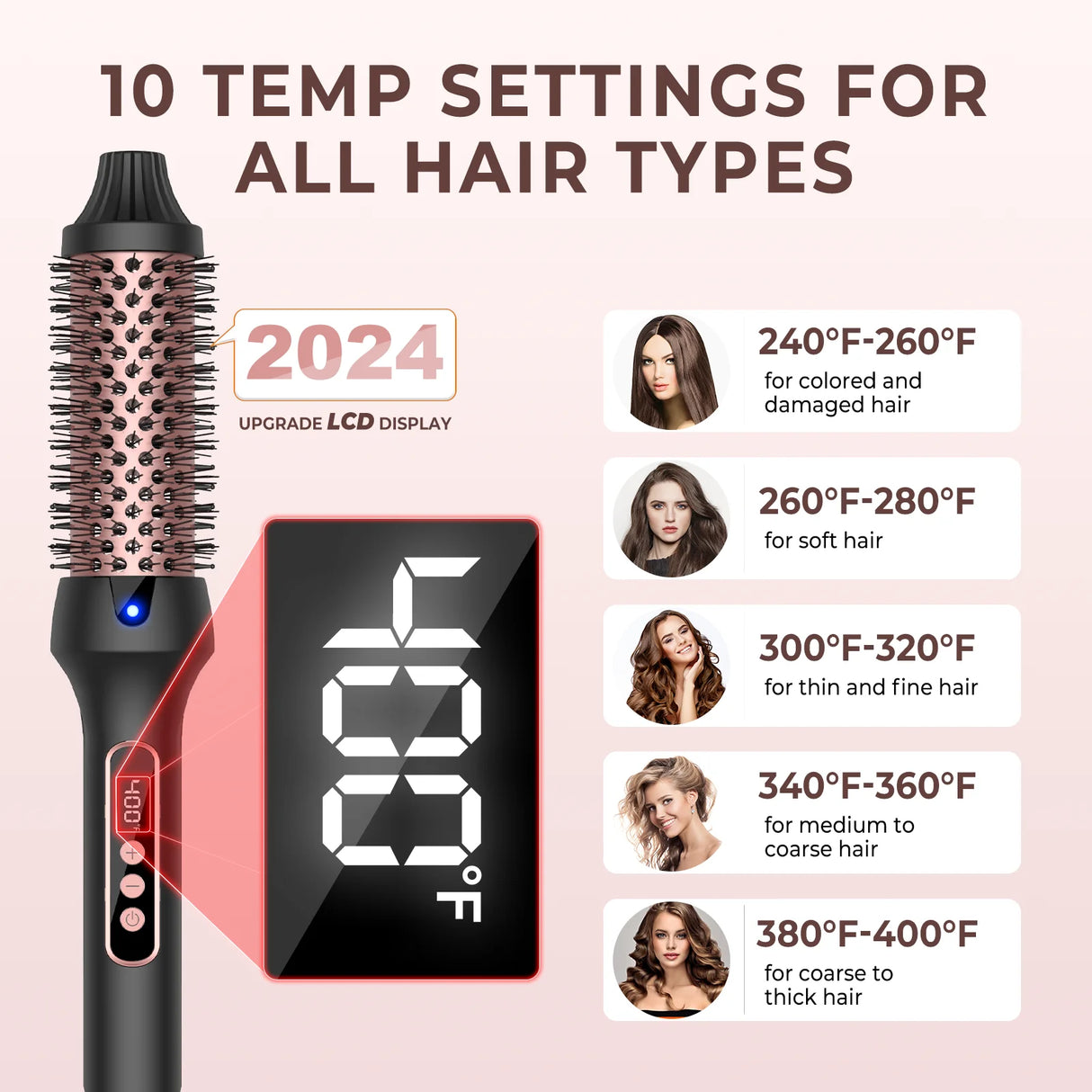 3 in1 Thermal Brush Ionic Heated Round Brush Ionic Hair Curler/Straightener with Anti-Scald Hair Curling Iron Hair Styling Tools