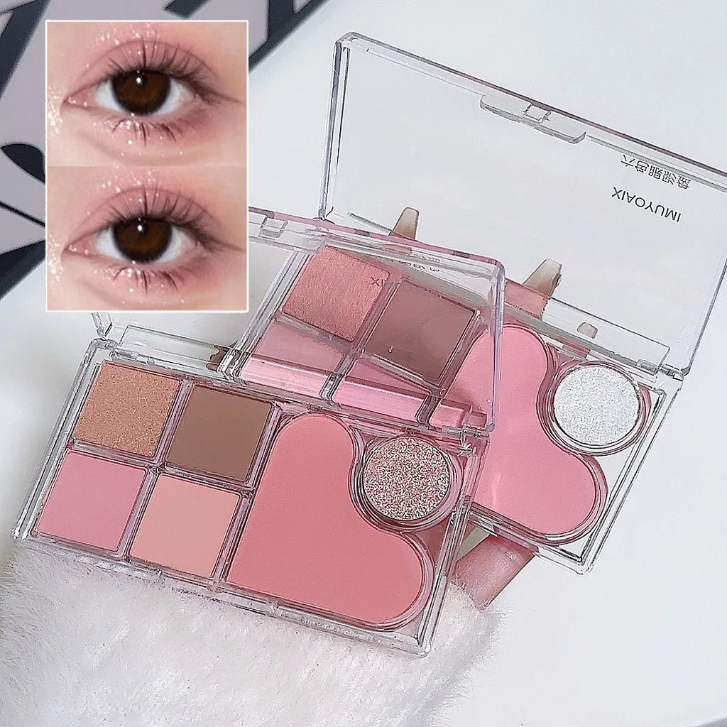 Light and shadow integrated eye shadow tray matte pearl tender pink makeup pure desire style six-color eye shadow