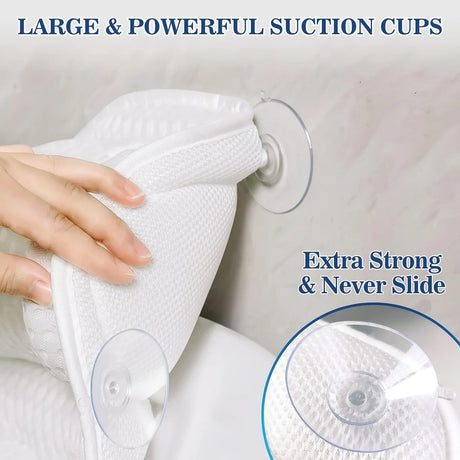 1pc Luxury Bath Pillow with 3D Air Mesh & Secure Suction | Neck/Back Support, Machine Washable, Home/Spa Use
