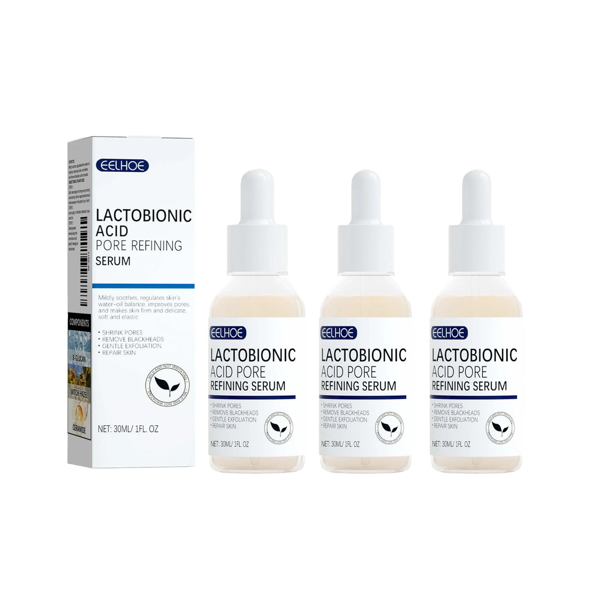 EELHOE Lactobionic Acid Pore Shrink Face Serum Skin Repair Remove Blackheads Acne Skin Care Lasting Moisturizing Korean Cosmetic