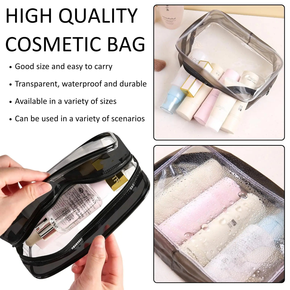 Clear Cosmetic Bag, Transparent Makeup Organizer Pouch for Toiletries, Portable Travel & Gift Storage 