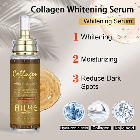 AILKE Skin Whitening Face Serum, Reduce Spots, Moisturizing, Even Skin Tone, With Organic Collagen, Skin Lightening Body Serum