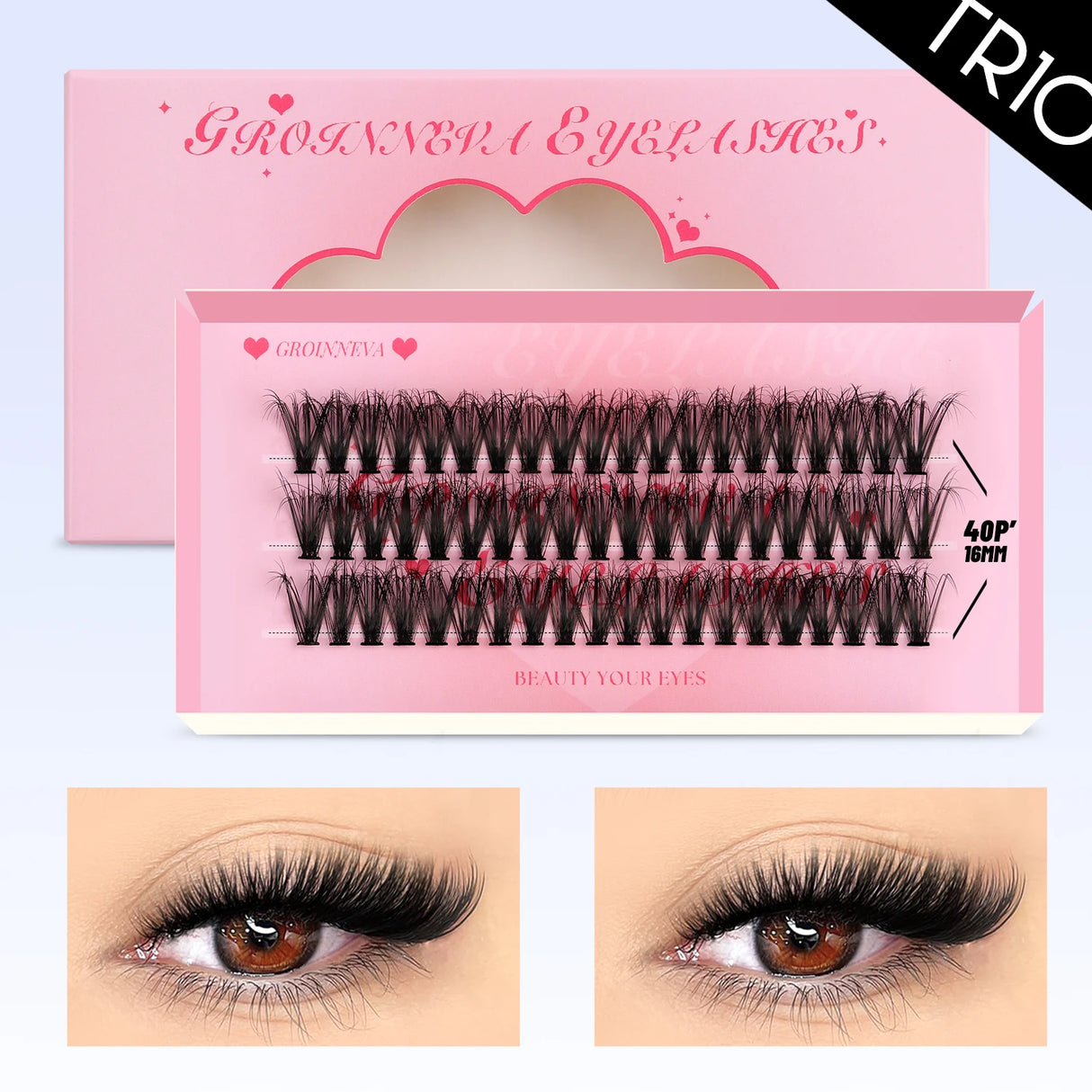 GROINNEYA Fluffy Lash Clusters DIY Natural Thick Cluster Lashes Fluffy Soft Mink Lashes Extension Individual Eyelashes Makeup