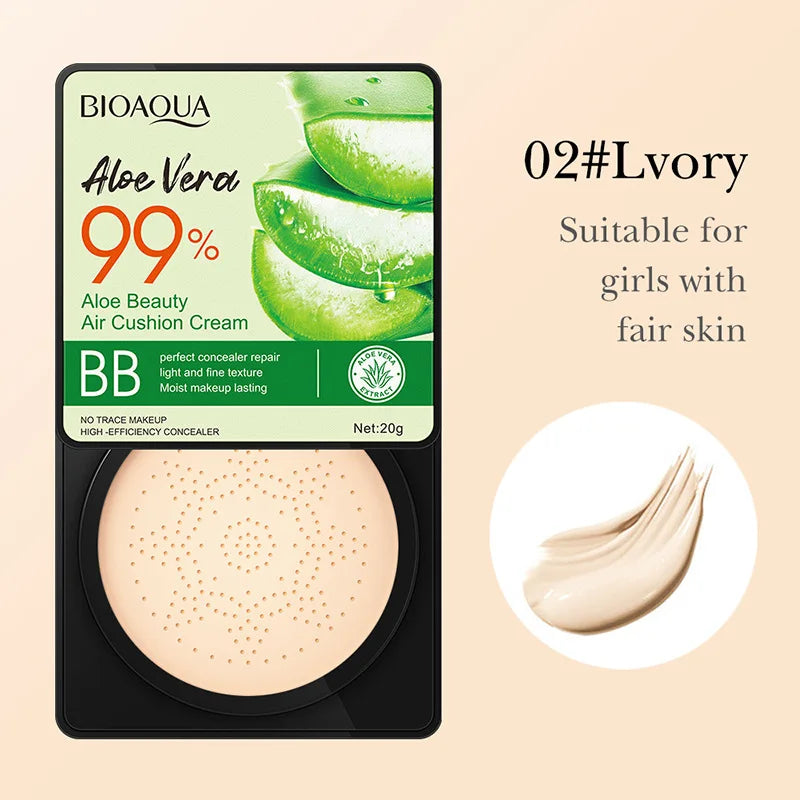 Aloe Air Cushion CC Cream Mushroom Head Puff Moisturizer Concealer Brightening BB Cream Waterproof Face Base Makeup Cosmetics