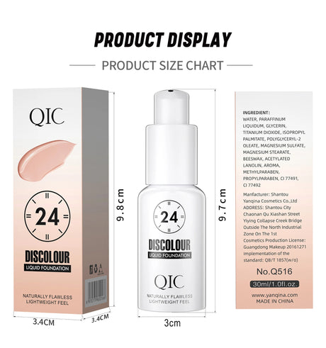 QIC 30ML Foundation Color Changing Makeup Base Nude Face Full Cover Matte Concealer Long Lasting Make Up Liquid Foundation Cream