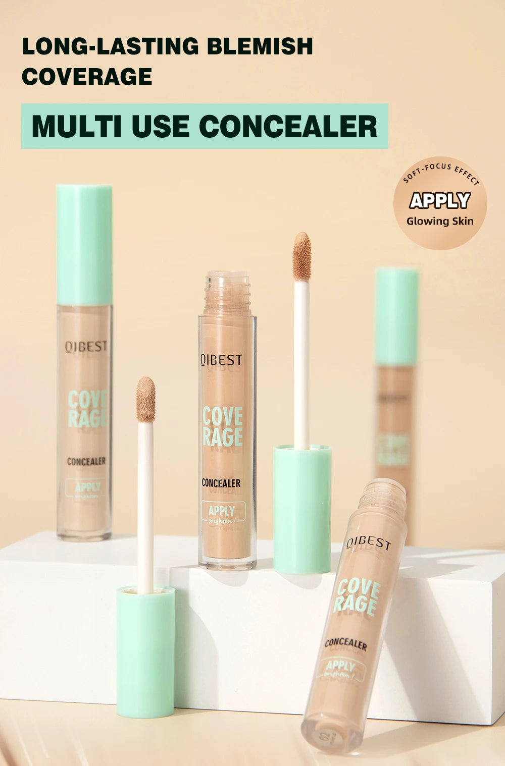 QIBEST 3D Full Coverage Concealer Long Lasting Liquid Concealer For Dark Circles Natural Finish Seamless Blend Under Eye Makeup