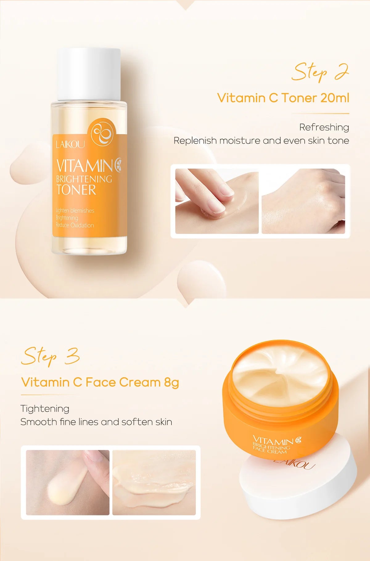 4pcs Vitamin C Skin Care Sets Face Cream Facial Cleanser Essence Spf 50+ VC Sunscreen Moisturizing Refresh Face Care Travel Suit