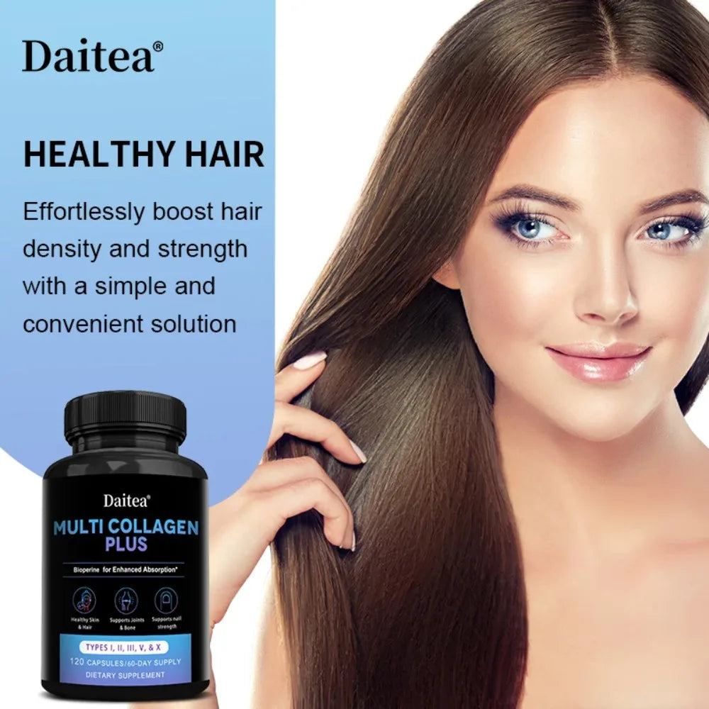 Multi Collagen Capsules (Types I, II, III, V & X) Support Skin Hair Nail Joint Health, Antioxidant, Anti-Aging