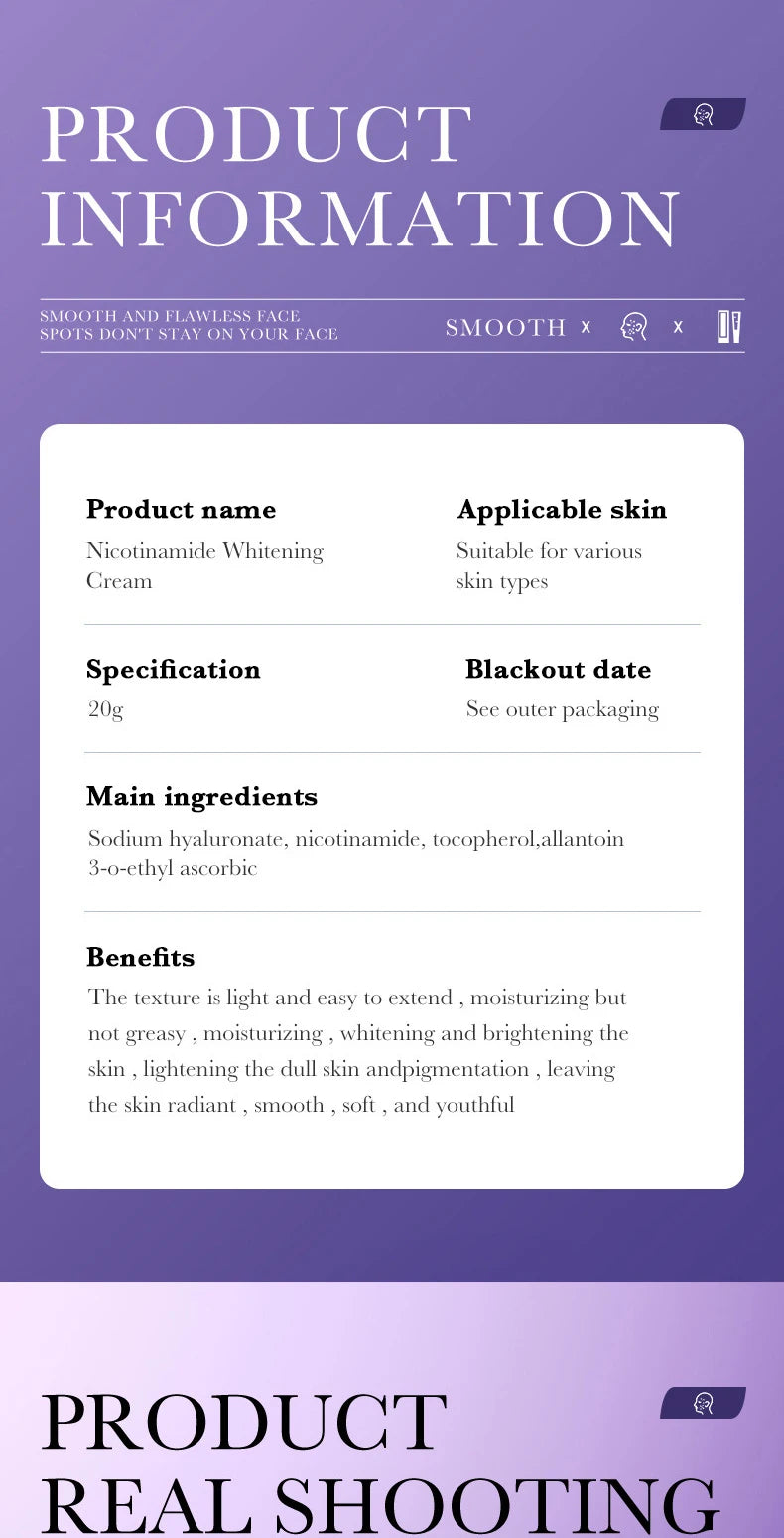 SADOER Nicotinamide Remove Melasma Dark Spot Whiten Freckle Cream Lighten Melanin Brightens Skin Tone Moisturize Face Skin Care