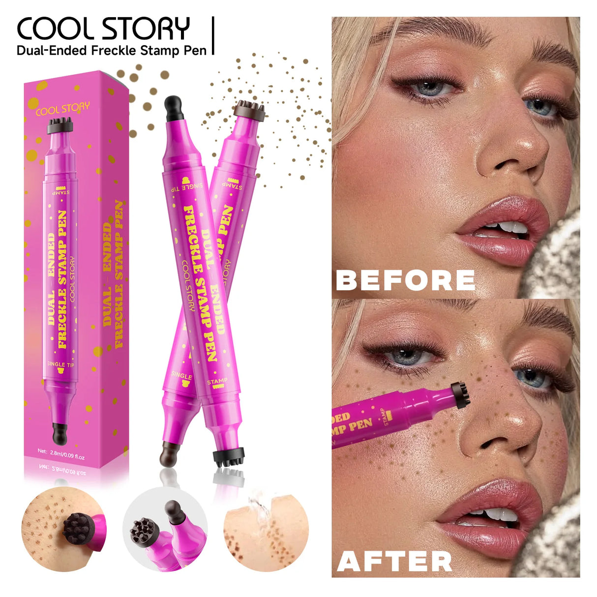 Double Eyeliner Freckles Pen All-in-One Natural Waterproof Lasting Seal Spot Pen Natural Simulation