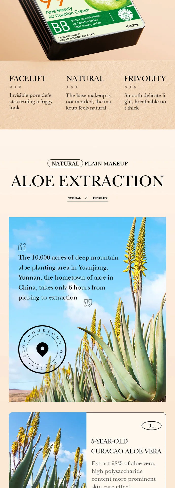 Aloe Air Cushion CC Cream Mushroom Head Puff Moisturizer Concealer Brightening BB Cream Waterproof Face Base Makeup Cosmetics