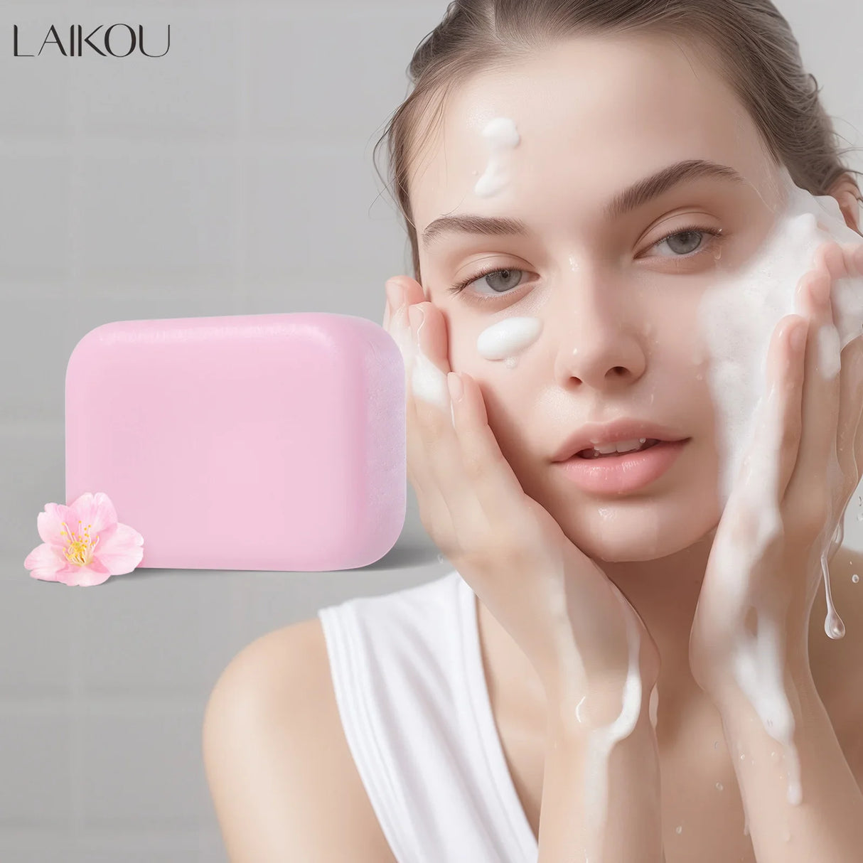 LAIKOU Sakura Facial Body Whitening Soap Reduces Acne Dark Spot Deep Cleaning Cutin For Face Body Skin Care 90g 