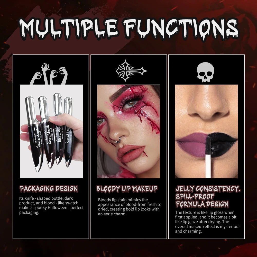 Lakerain Fake Bloody Lip Stain Gel-like Waterproof Spill-proof Long Lasting Matte Lip Tinting Halloween Party Lip Cosmetics