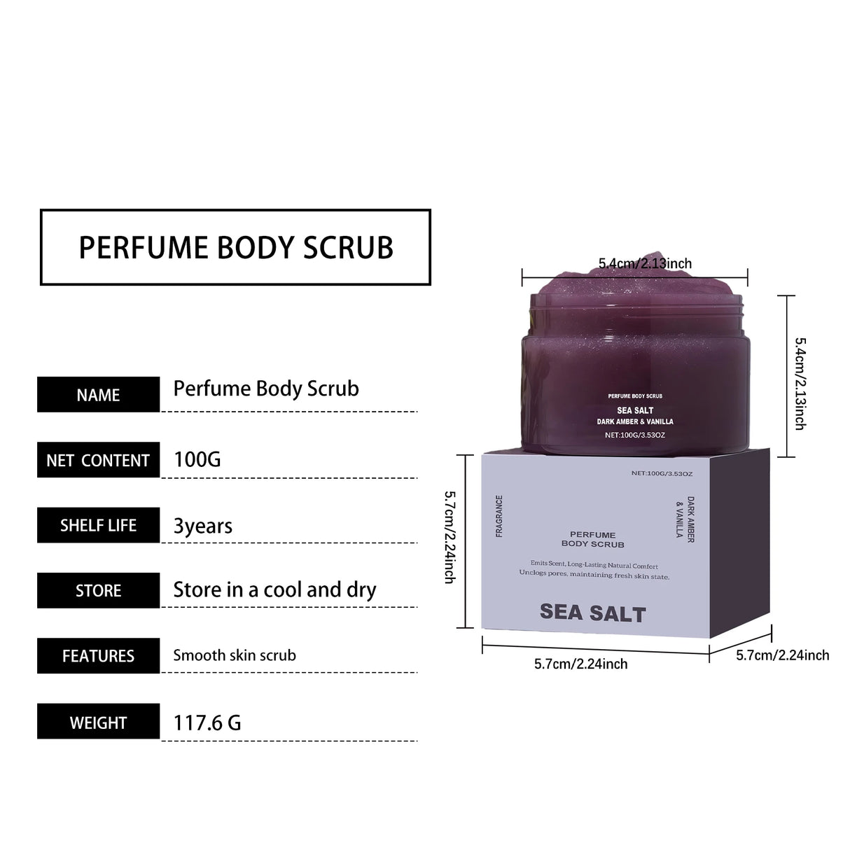 Perfume Body Scrub Hydrating Smoothing Skin Natural Exfoliating Salt Rose Coral Amber Vanilla Scent Moisturizing Cleansing Skin