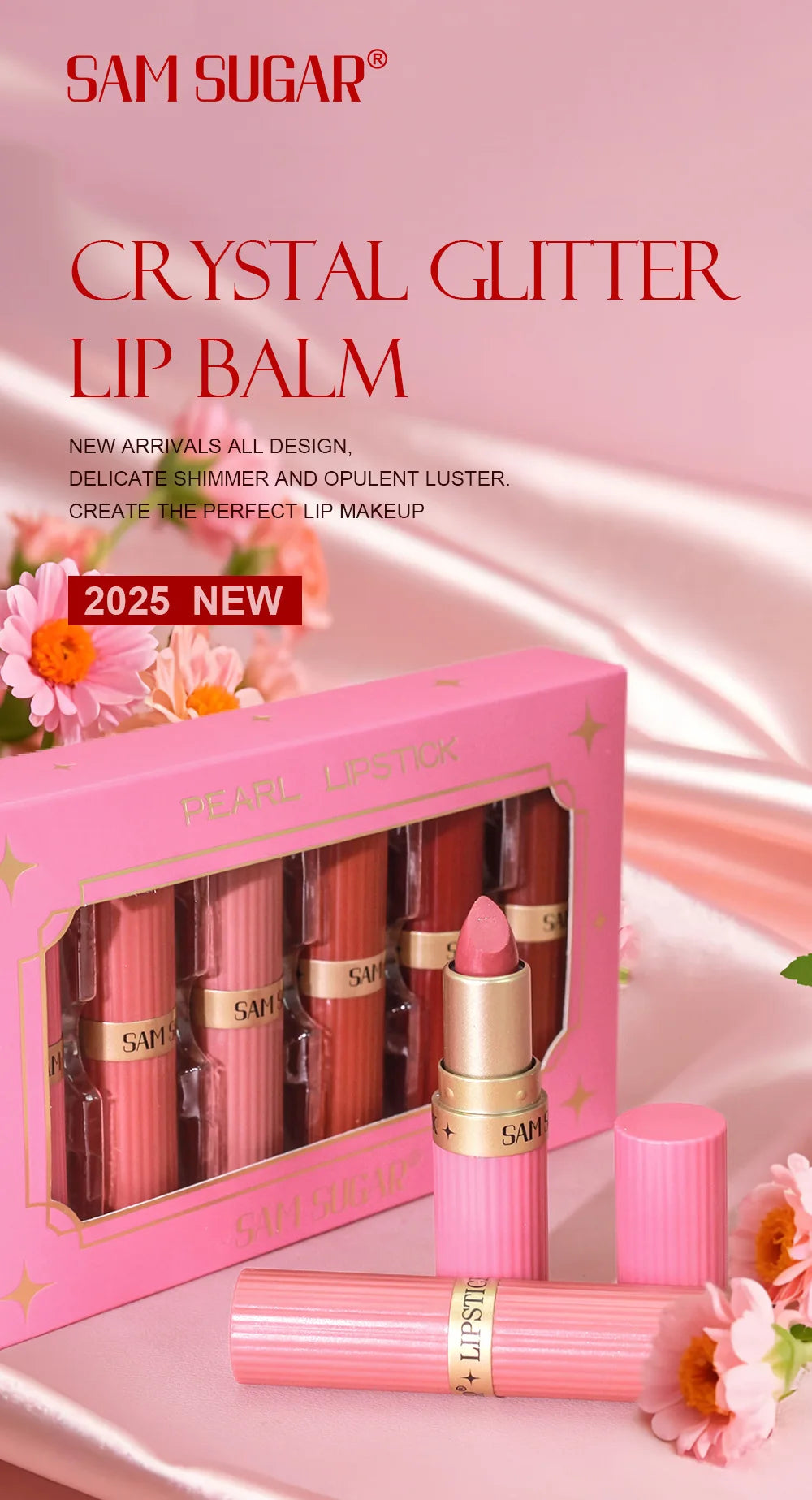 6pcs Diamond Pink Lipstick Set Chocolate Brown Metallic Glitter Long Lasting Shimmer Pearl Sparkling Lip Gloss Makeup