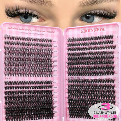 GROINNEYA Fluffy Lash Clusters DIY Natural Thick Cluster Lashes Fluffy Soft Mink Lashes Extension Individual Eyelashes Makeup