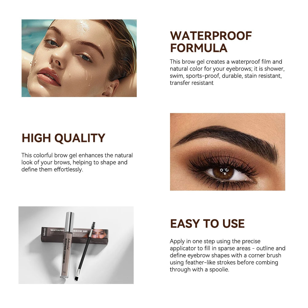 Lakerain Waterproof Eyebrow Gel Long Lasting Highly Pigmented Liquid Eyebrow Makeup Sweatproof Natural Black Brown