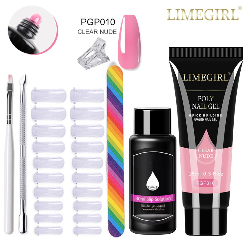 Limegirl Poly Nail UV Gel Set for Nails Quick Extension Building Soak Off UV Polys Nail Gel Kit Manicure Art Decoration Tools