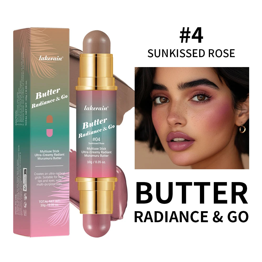 Butter Glow & Go Multiuse Stick Double-Headed Bronzer Blush Stick for Cheeks Contours Light Glossy Bronze&Pink Blusher Cosmetics