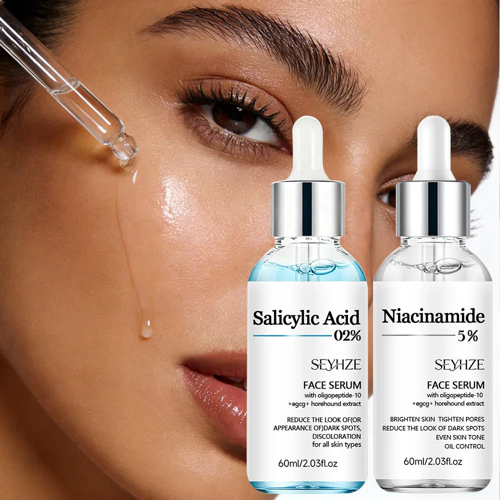 SEYHZE 2pcs Salicylic Acid Niacinamide Essence Set 5% Niacinamide Ceramides Purslane for Brightening Skin Tightening Pores Moist