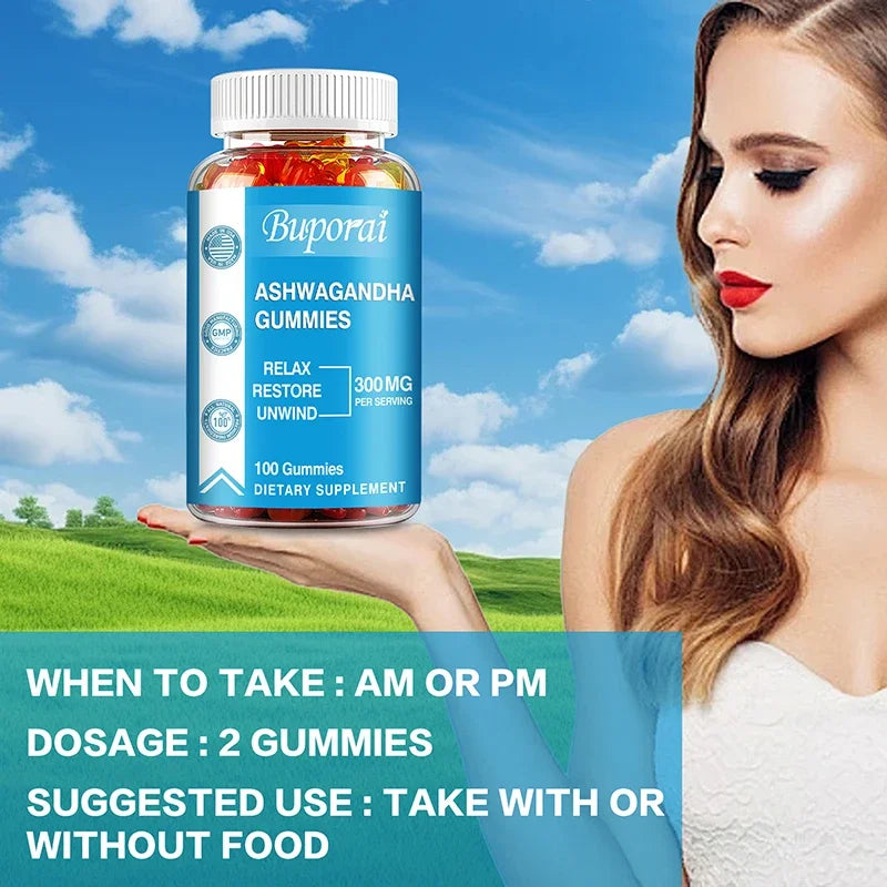Ashwagandha Gummies - Relieve Stress, Enhance Memory, Focus, Promote Immune and Nervous System Health and Metabolism