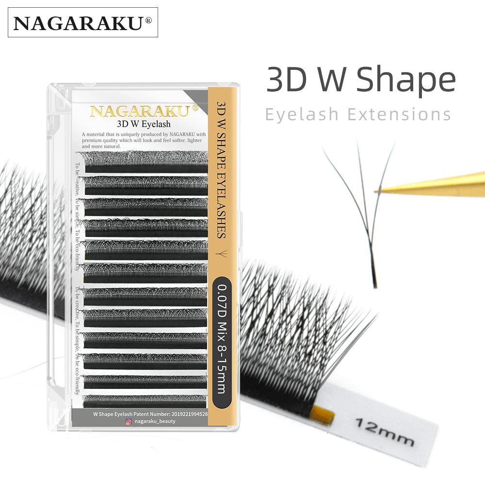 NAGARAKU Ship from USA 10 Cases W Shape 3D 4D 5D Eyelashes Free Tax Fast Shipping Delivery in 2-5 days Mix8-15mm Size
