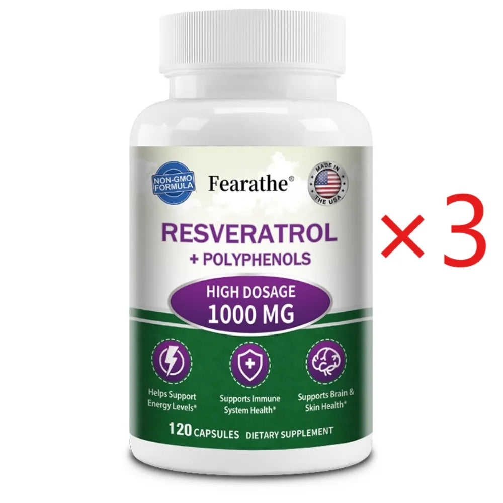 Resveratrol Supplement Capsules, Anti-aging, Antioxidant, Cardiovascular & Joint Support, Skin Health