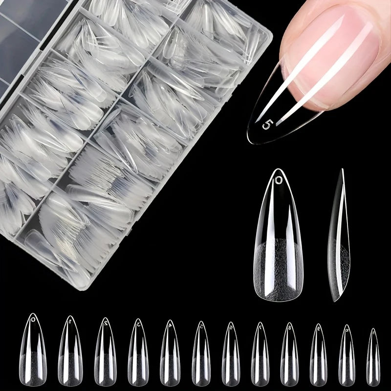 600 Pieces of Fake Nail Tips, Matte and Semi-Matte Effect, Almond French Coffin Shape, Stiletto Oval Square Shape, Thickened Fingertips at the Front